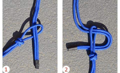 GlucoHorse touwhalster dichtknopen. Stap één en twee.